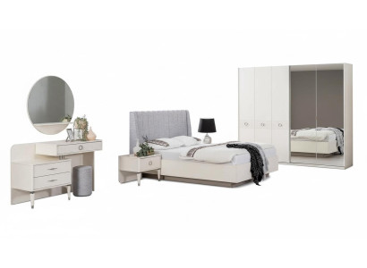 Twin bed frame upholstered fabric bedroom white wood set 7-piece