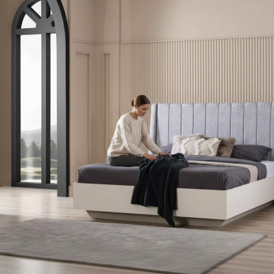 Double Bed Bedroom Set Wooden Bed 3-Piece Set White Nightstands