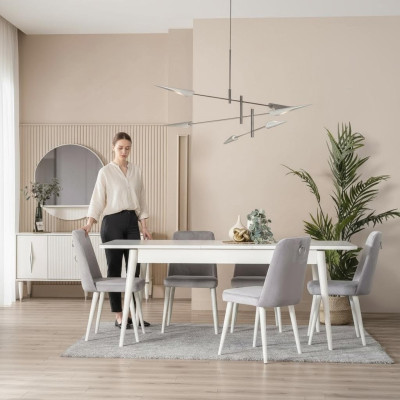 Dining room furniture dining nook set 7-piece dining room dining table white chairs