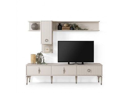 Complete TV Stand Cabinet RTV Lowboard Living Room Shelves White Wood
