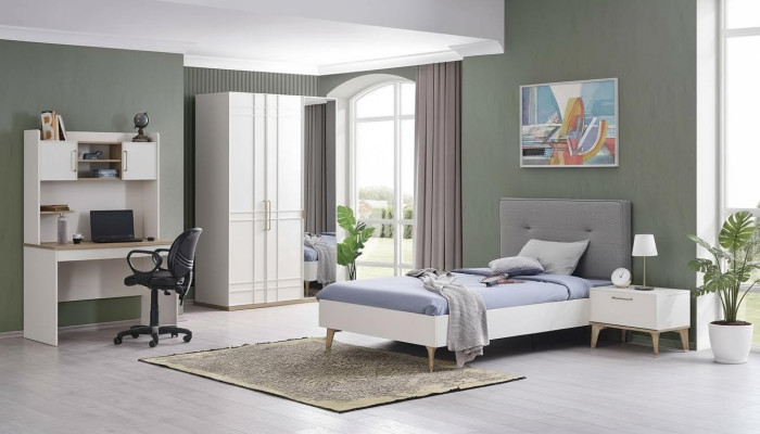 Children's Room Set Children's Bed Youth Bed Bed Set 4-Piece White Wood