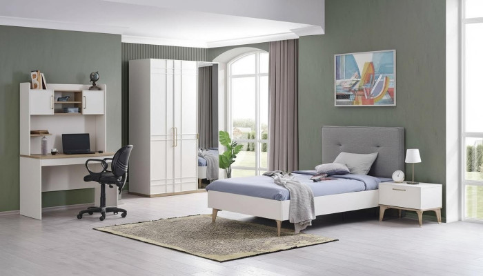 Children's Room Set Children's Bed Youth Bed Bed Set 4-Piece White Wood