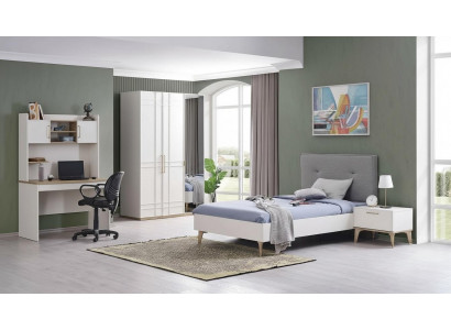 Children's Room Set Children's Bed Youth Bed Bed Set 4-Piece White Wood