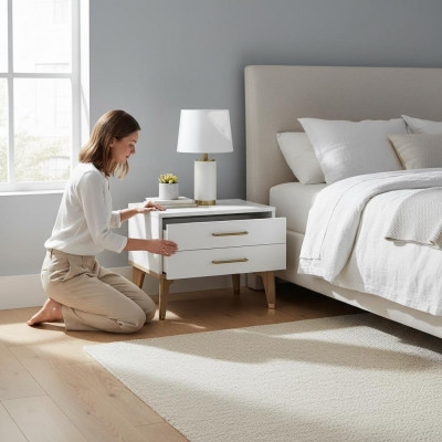 Children's nightstand, bedside table, children's room, wood, white table