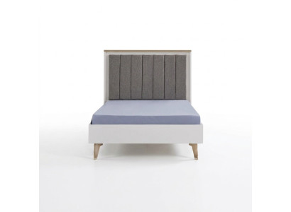 Bed frame children's room children's bed 100 cm youth bed wood gray fabric