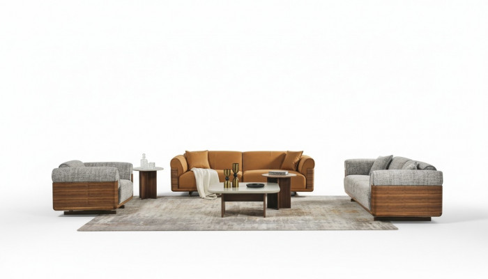 Complete sofa set upholstered sofa brown fabric fabric sofa