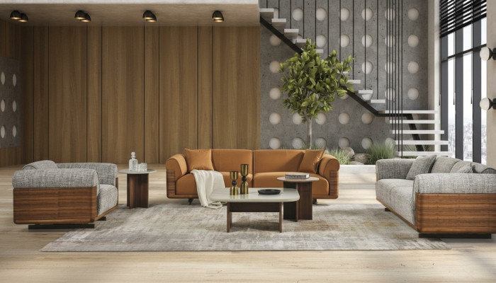 Couch set Sofa set Complete upholstered sofa Brown fabric Fabric sofa