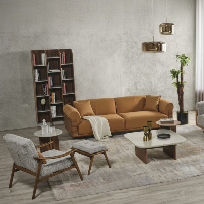 Sofa Set Complete Upholstered Sofa Brown Three-Seater Armchair Modern 3-Piece Set