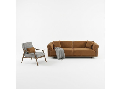 Sofa Set Complete Upholstered Sofa Brown Three-Seater Armchair Modern 3-Piece Set