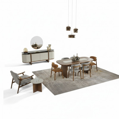 Dining set corner furniture dining table set 9-piece dining room brown wood new