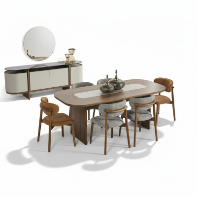 Dining Room Set Dining Area Dining Corner Dining Table Set 7-piece Brown Wood New
