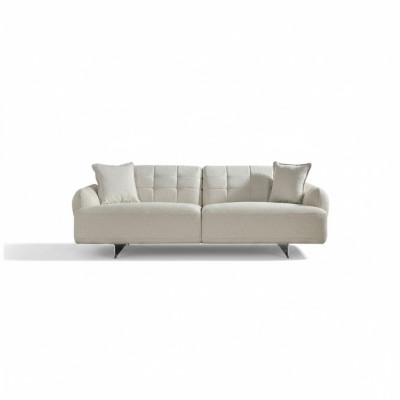 Three-seater sofa, 3-seater upholstered sofa, fabric polyester couch, modern white.