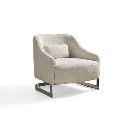 Modern armchair, wingback chair, seat, polyester, white fabric, living room