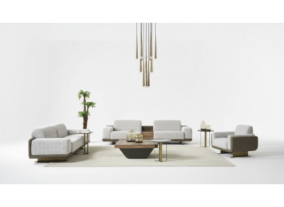3-piece Group Couches Complete Upholstered Sofa Gray Fabric Sofa Set