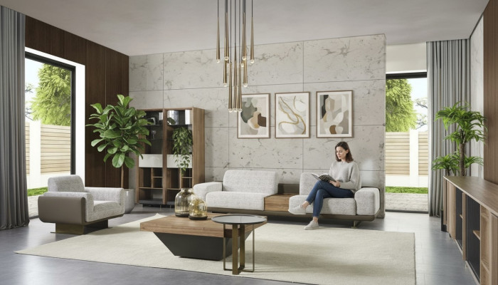 Four-seater sofa set armchair fabric fabric sofa modern sofa