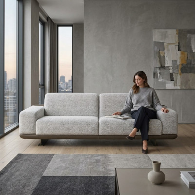 Three-seater Sofa 3 Seater Upholstered Sofa Gray Fabric Polyester Couch Modern
