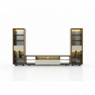 Wall unit RTV lowboard TV stand sideboard cabinet 3-piece wood brown