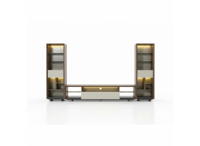 Wall unit RTV lowboard TV stand sideboard cabinet 3-piece wood brown