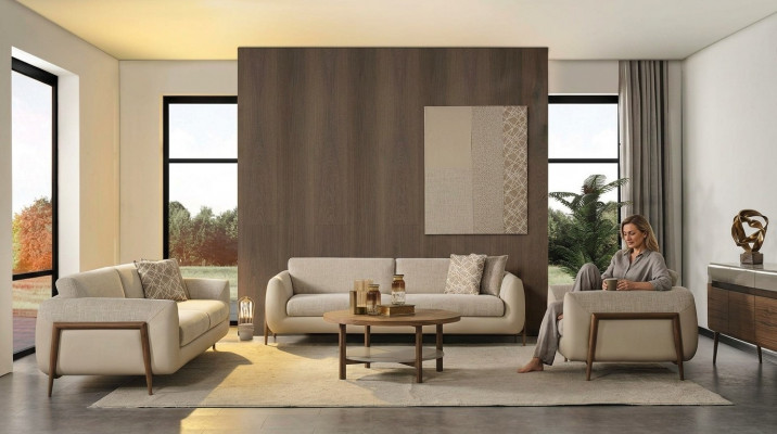 Luxury Couches Upholstered Sofa Beige Complete Three-Seater Armchair 3-Piece Sofas