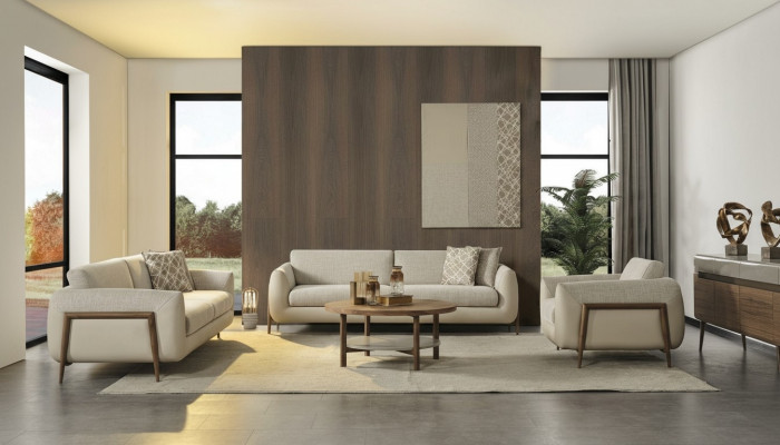 Luxury Couches Upholstered Sofa Beige Complete Three-Seater Armchair 3-Piece Sofas