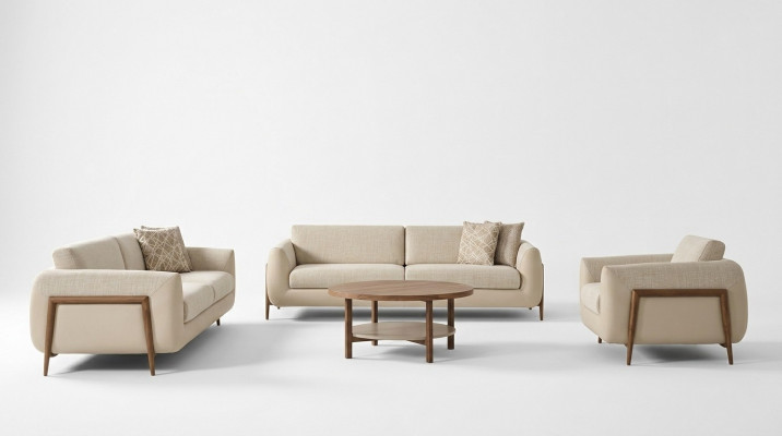 Luxury Couches Upholstered Sofa Beige Complete Three-Seater Armchair 3-Piece Sofas