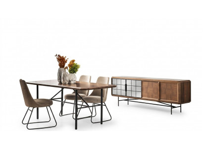Dining area dining group dining table set 8-piece dining room brown wood stylish