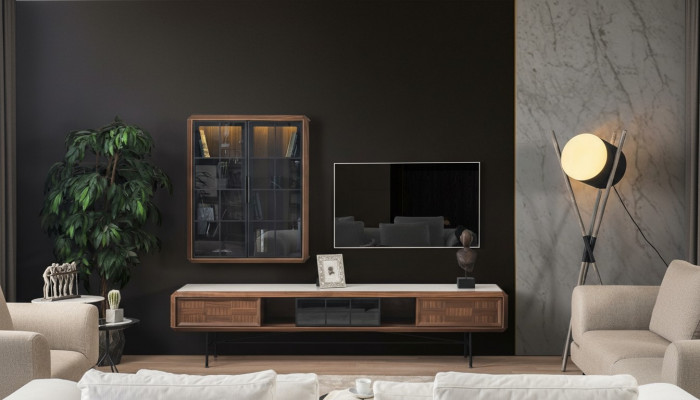 Group RTV Lowboard TV Stand Sideboard Cabinet 2-piece Wood Brown Shelf