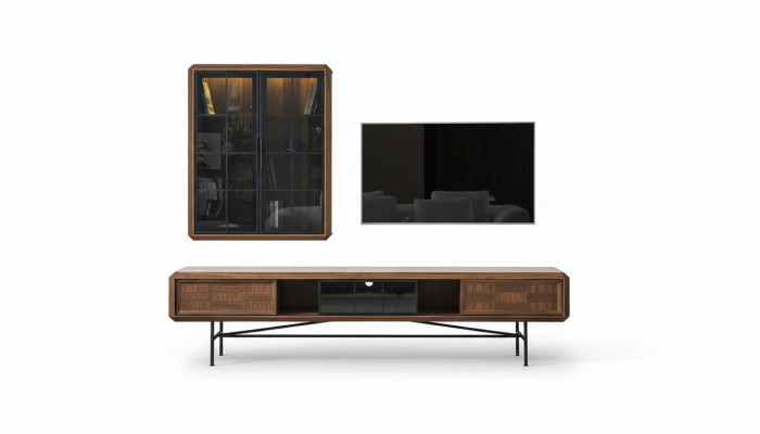 Group RTV Lowboard TV Stand Sideboard Cabinet 2-piece Wood Brown Shelf