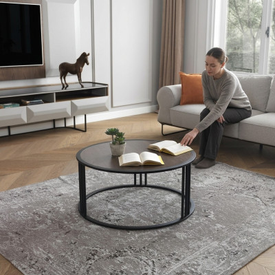 Living room coffee table side table stainless steel furniture black round