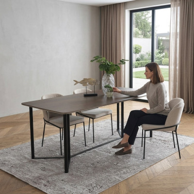 Dining room, dining nook, dining set, dining table set, 7-piece, wood, brown, modern chairs