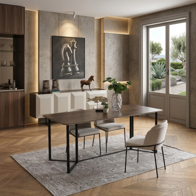 Dining room, dining nook, dining set, dining table set, 7-piece, wood, brown, modern chairs