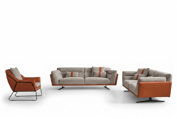 Couch set Sofa set Complete upholstered sofa Orange fabric sofa