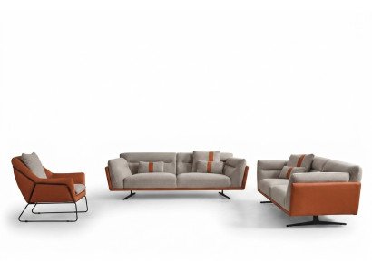 Couch set Sofa set Complete upholstered sofa Orange fabric sofa