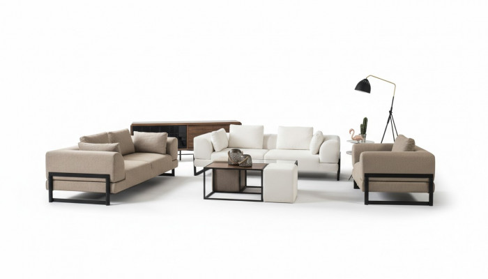 Complete Upholstered Sofa Set Gray Fabric Fabric Sofa