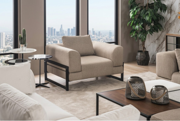 Armchair One-Seater Fabric Wingback Chair Polyester Gray New Living Room