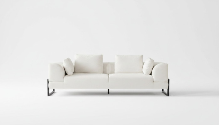 Three-seater sofa, 3-seater upholstered sofa, white fabric, fabric sofa, wood sofas