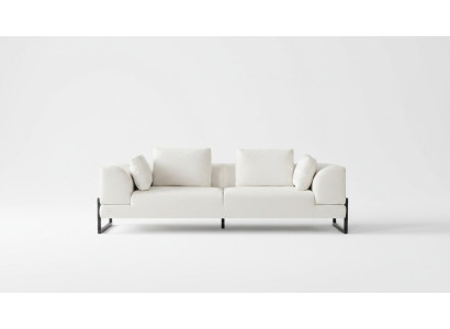 Three-seater sofa, 3-seater upholstered sofa, white fabric, fabric sofa, wood sofas