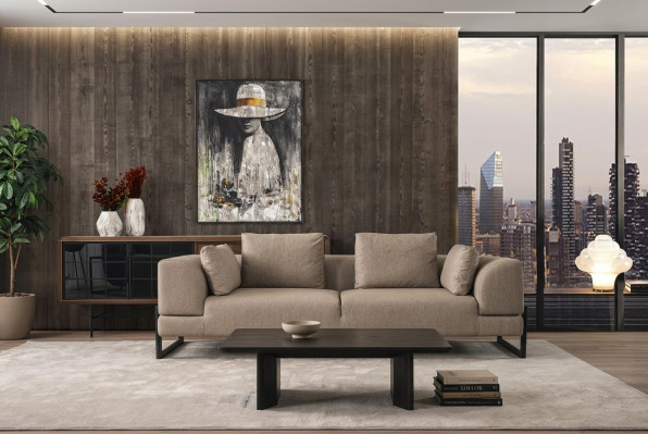 Sofa three-seater 3-seater upholstered sofa grey fabric fabric sofa wood sofas
