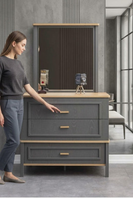 Set consisting of dresser with mirror, wood bedroom gray set, console table.