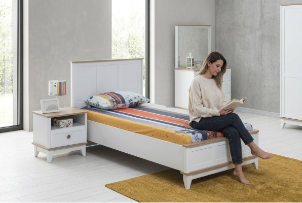 Children's room set white, children's bed, bedside table, 2-piece bed set, wood