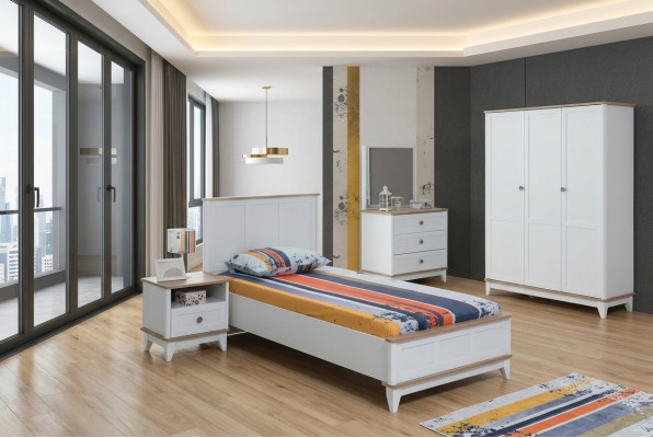 Children's room set white, children's bed, bedside table, 2-piece bed set, wood
