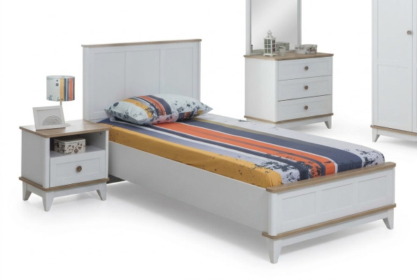 Children's room set white, children's bed, bedside table, 2-piece bed set, wood