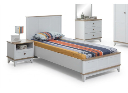 Children's bed, bed frame, bed, children's room, children's room furniture, white, wood.