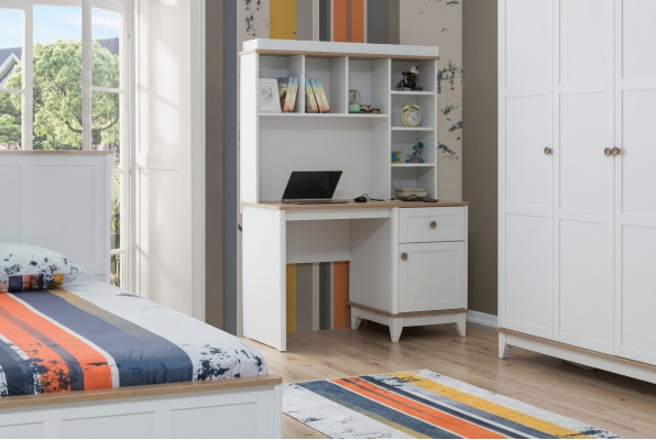 Wooden table desk shelves computer desk wood white children's room
