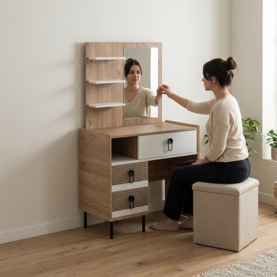 Makeup table set with mirror wood bedroom brown console set