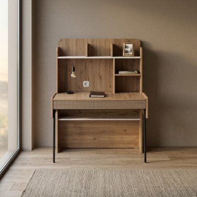 Office desk computer desk brown office furniture wood table shelves