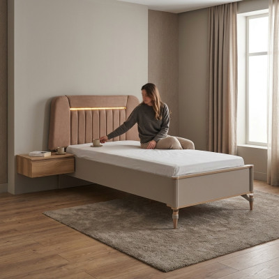 Children's bed frame bed children's room bed frame pink fabric LED