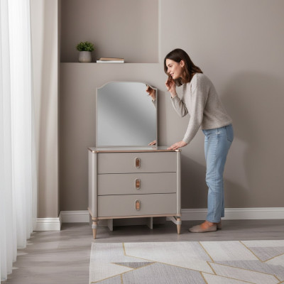 Dresser set with mirror wood children's room beige console set