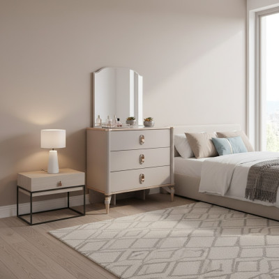 Dresser set with mirror wood children's room beige console set