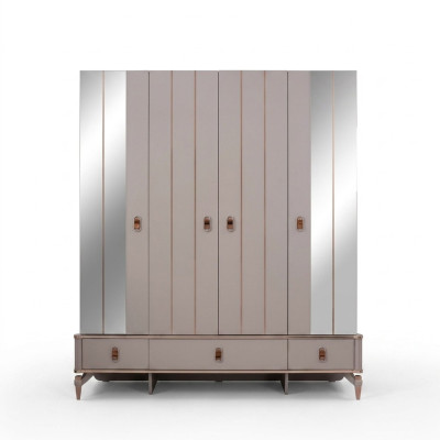 Wardrobe children's cabinet wooden cabinet closet wood beige mirror